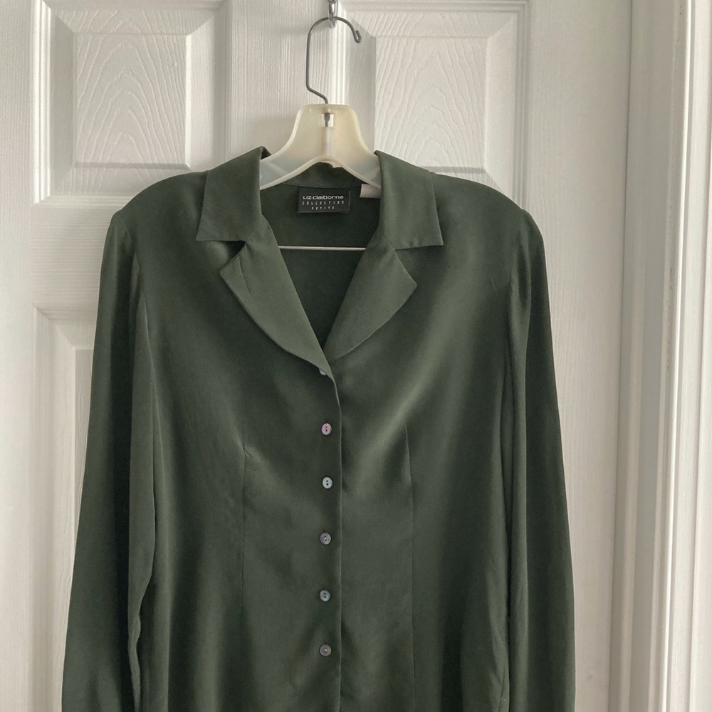 Olive green 100% silk blouse